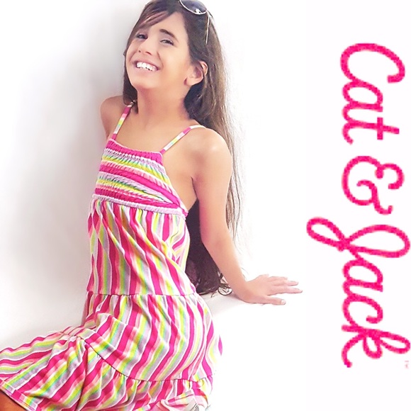 CAT & JACK Candy Stripe Barbie Pink Spaghetti Strap Maxi XS (4/5) - Picture 1 of 7